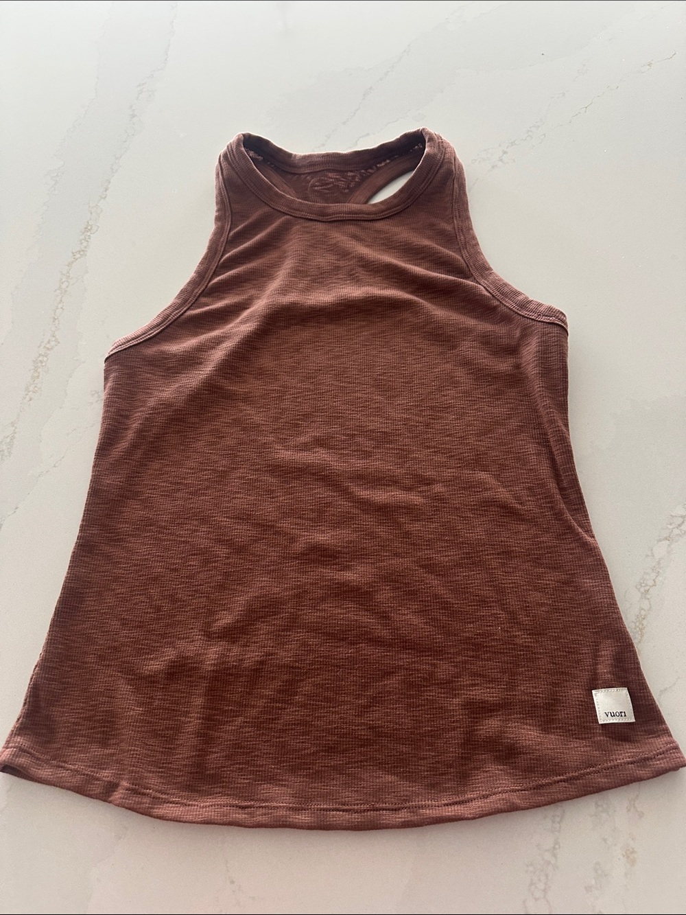 Vuori Small Ribbed Sunrise High Neck Tank Top Heather Brown VW1012 Performance